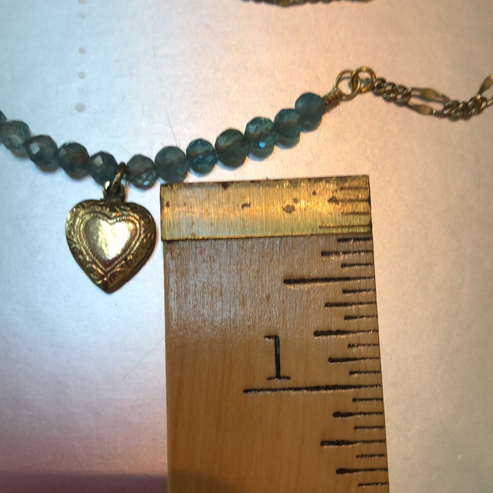 HAND CRAFTED Blue Gold apatite Heart Pendant necklace Dainty Feminine Metallic - Picture 8 of 9